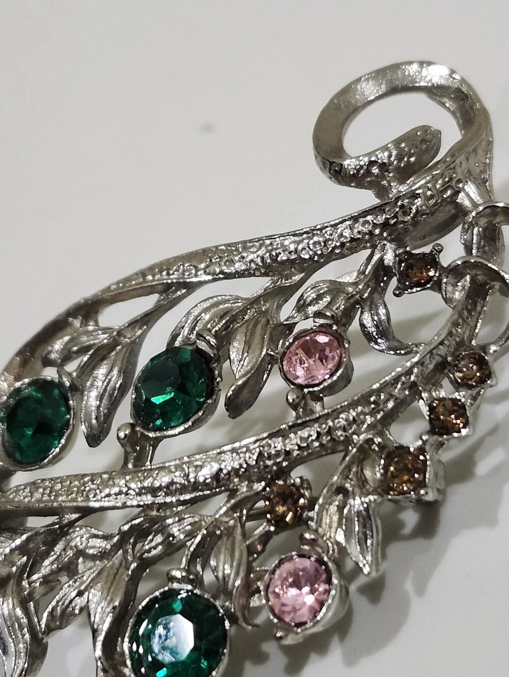Vintage Flower Bouquet Brooch & Pendant Combo Silver Tone With Rhinestones MCM